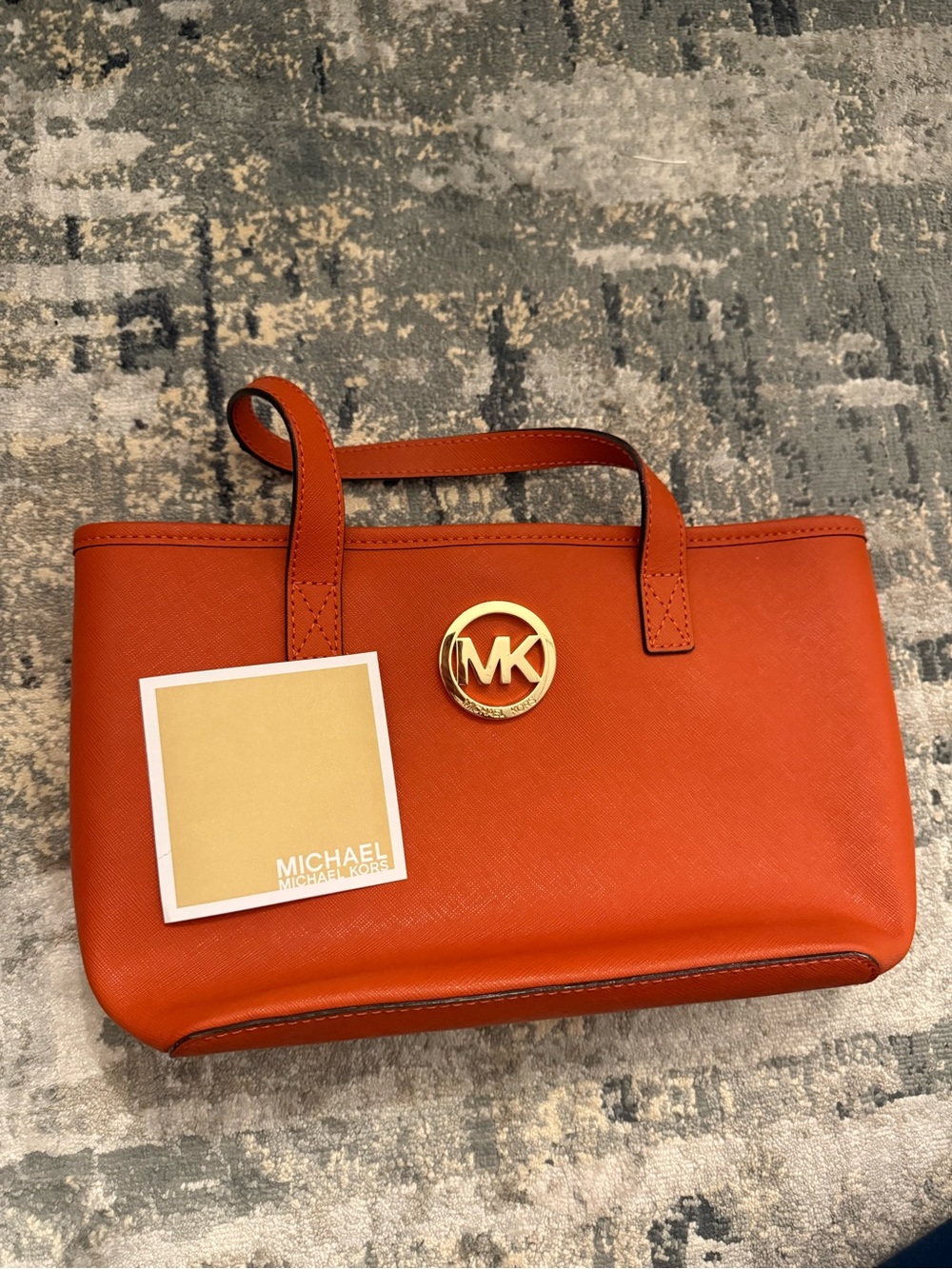 Michael Kors Orange Saffiano Tote with Gold MK Medallion